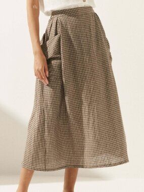 Lintico Linen Checked Elastic Waist Skirt